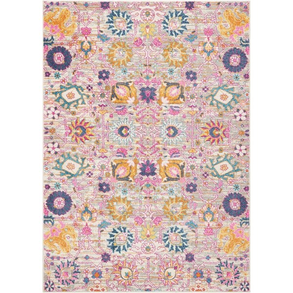 Homeroots 7 x 10 ft. Gray & Pink Distressed Area Rug 385242 - main